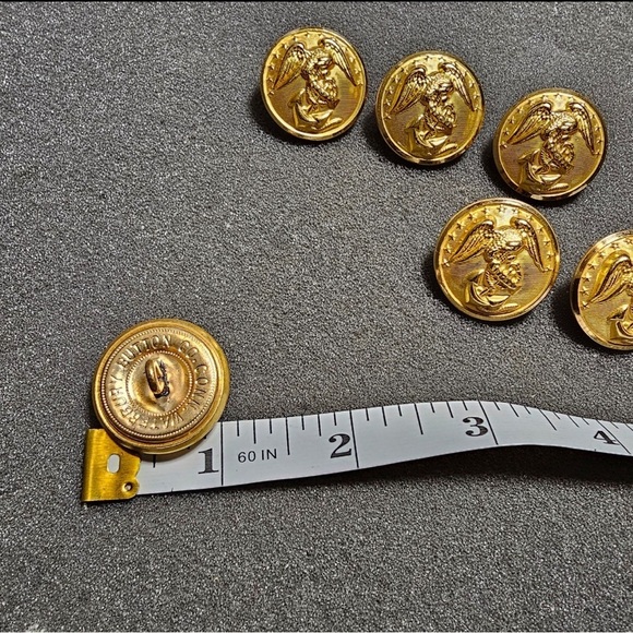 1" Vintage USMC Marine Military Brass Buttons Waterbury Co Eagle Anchor Lot Of 6 - Picture 6 of 6